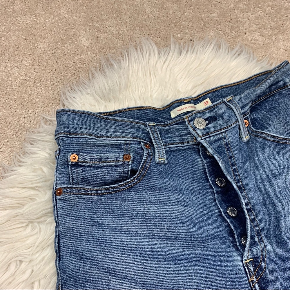 Levi's Ribcage Straight Ankle Jeans Mind Your Own Finish Medium Indigo - Picture 6 of 10